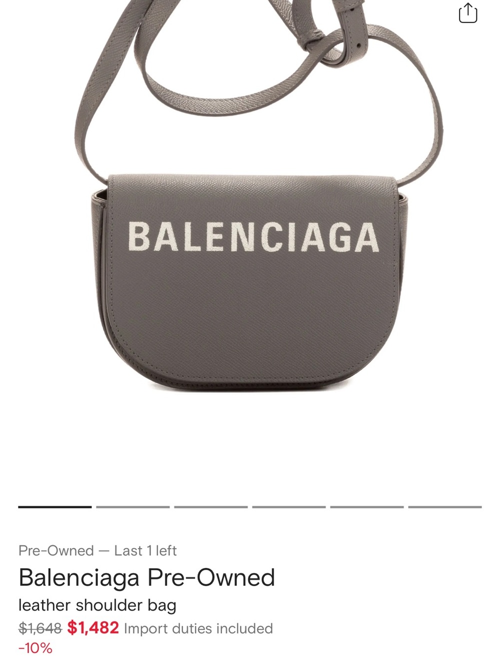 Balenciaga Grey Leather Logo Crossbody Saddle Bag